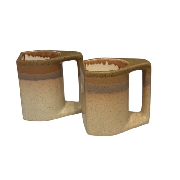 2 MCM Rodolfo Padilla Stoneware Pottery Beige Ombré Coffee Mugs Signed - Picture 11 of 12